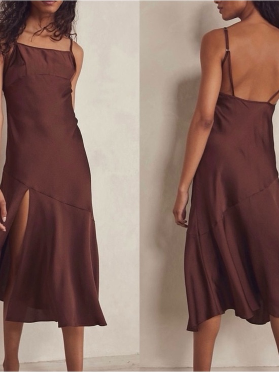 Free People Dresses & Skirts - Free People Chocolate Brown Satin Slip Midi Dress